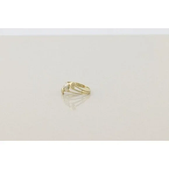 10k Yellow Gold Diamond Three Heart Ring Dainty Woman Teen Girl Size 5 1/2